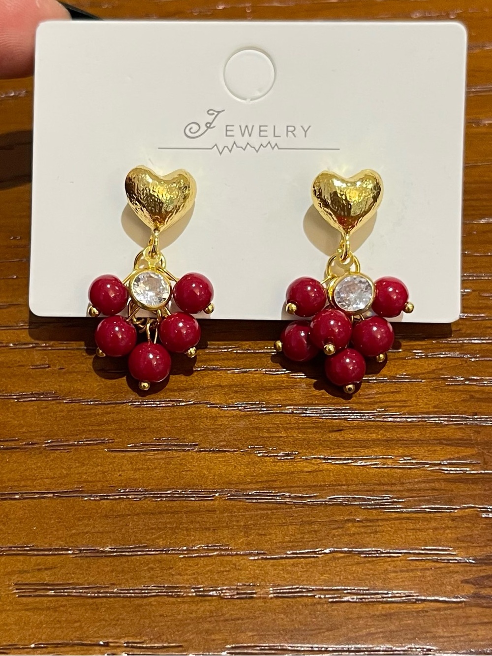 💖5 for $25😻 Gold Heart Red Cluster Drop Earrings - Jewelry Brand